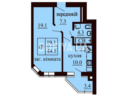 Однокомнатная квартира 44.1 м/кв - ЖК София