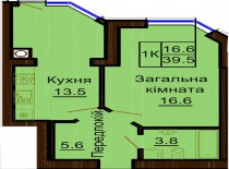 Однокомнатная квартира 39.5 м/кв - ЖК София