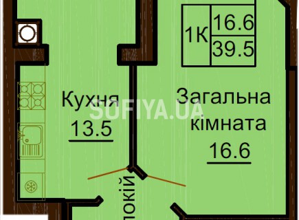 Однокомнатная квартира 39.5 м/кв - ЖК София