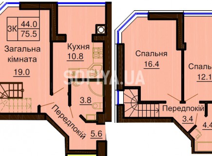 Двухуровневая квартира 75.5 м/кв - ЖК София