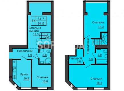 Двухуровневая квартира 94,9 м/кв - ЖК София