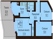 3-х комнатная квартира 74.1 м/кв - ЖК София