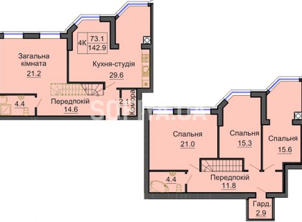 Двухуровневая квартира 142,9 м/кв - ЖК София