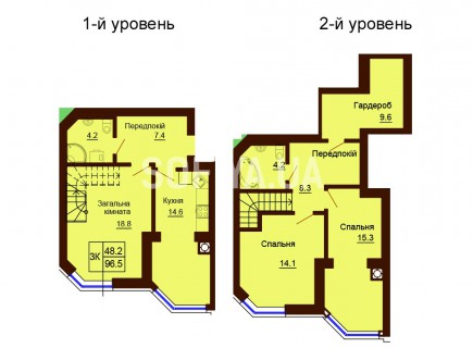 Двухуровневая квартира 96.5 м/кв - ЖК София