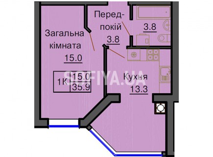 Однокомнатная квартира 35,9 м/кв - ЖК София