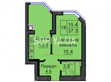 Однокомнатная квартира 37,3 м/кв - ЖК София