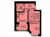 Однокомнатная квартира 33,6 м/кв - ЖК София