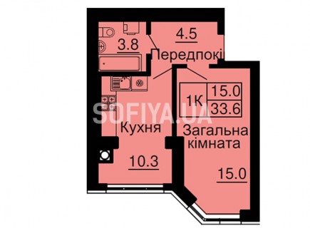 Однокомнатная квартира 33,6 м/кв - ЖК София