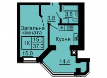 Однокомнатная квартира 37 м/кв - ЖК София