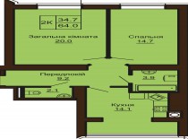 2-х комнатная квартира 64 м/кв - ЖК София