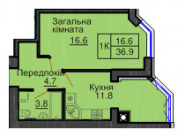 Однокімнатна квартира 36,9 м/кв - ЖК София