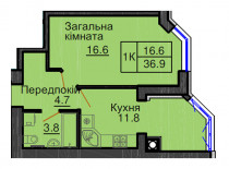 Однокомнатная квартира 36,9 м/кв - ЖК София