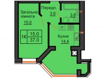 Однокомнатная квартира 37 м/кв - ЖК София