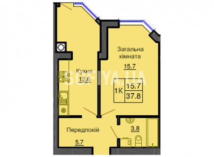 Однокомнатная квартира 37.8 м/кв - ЖК София