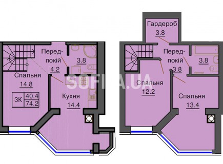 Двухуровневая квартира 74,2 м/кв - ЖК София