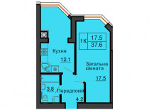 Однокімнатна квартира 37,6 м/кв - ЖК София