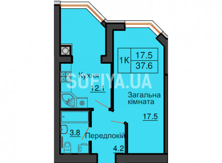 Однокімнатна квартира 37,6 м/кв - ЖК София