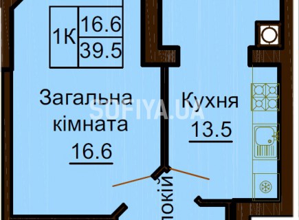 Однокомнатная квартира 39.5 м/кв - ЖК София