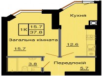 Однокомнатная квартира 37,8 м/кв - ЖК София