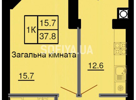 Однокомнатная квартира 37,8 м/кв - ЖК София