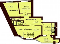 3-х комнатная квартира 84 м/кв - ЖК София