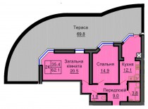 Двухкомнатная квартира 62,1 м/кв - ЖК София