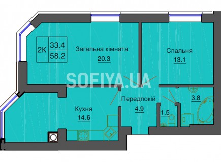 Двухкомнатная квартира 58.2 м/кв - ЖК София