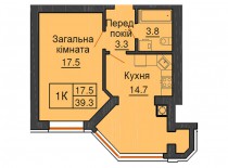 Однокомнатная квартира 39,3 м/кв - ЖК София