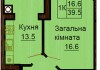 Однокомнатная квартира 39.5 м/кв - ЖК София