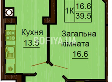 Однокомнатная квартира 39.5 м/кв - ЖК София