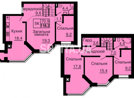 Двухуровневая квартира 118,2 м/кв - ЖК София