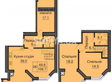 Двухуровневая квартира 108,7 м/кв - ЖК София