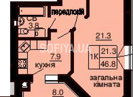 Однокомнатная квартира 46.8 м/кв - ЖК София