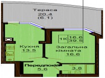 Однокомнатная квартира 39.5 м/кв - ЖК София