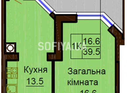 Однокомнатная квартира 39.5 м/кв - ЖК София