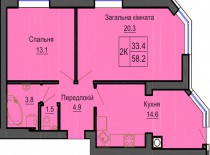 Двухкомнатная квартира 58.2 м/кв - ЖК София