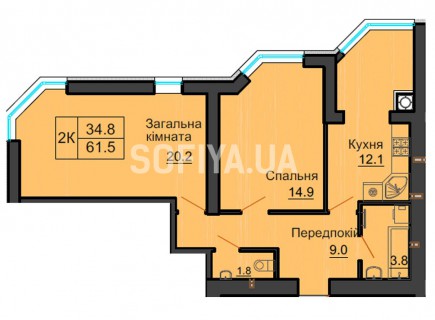 Двухкомнатная квартира 61,5 м/кв - ЖК София