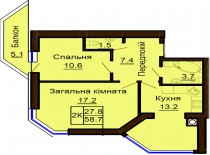 Двухкомнатная квартира 58.7 м/кв - ЖК София