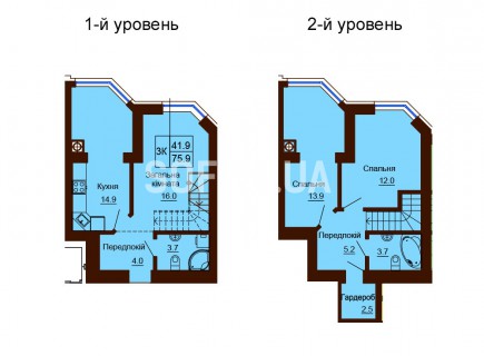 Двухуровневая квартира 75.9 м/кв - ЖК София