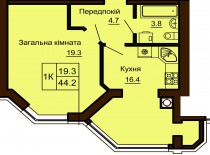 Однокомнатная квартира 44.2 м/кв - ЖК София