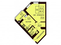 Однокомнатная квартира 46.4 м/кв - ЖК София