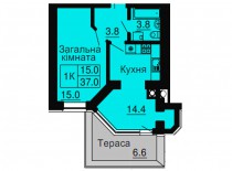 Однокомнатная квартира 37 м/кв - ЖК София