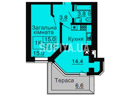 Однокомнатная квартира 37 м/кв - ЖК София