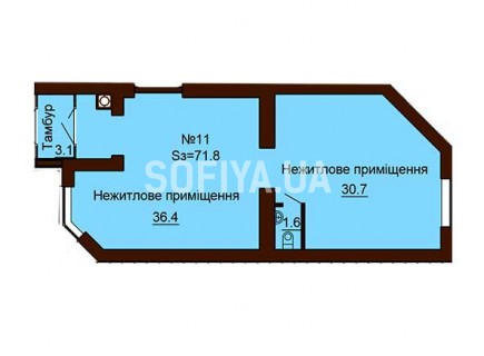 Нежилое помещение 71.8 м/кв - ЖК София