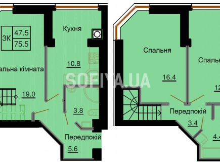 Двухуровневая квартира 75,5 м/кв - ЖК София