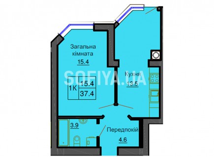 Однокомнатная квартира 37.4 м/кв - ЖК София