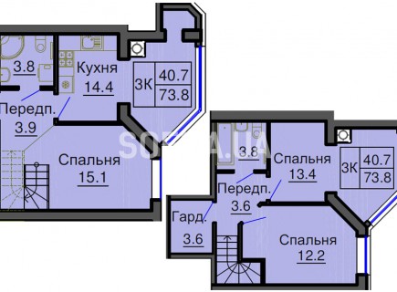 Двухуровневая квартира 73,8 м/кв - ЖК София