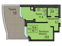 Однокімнатна квартира 36,9 м/кв - ЖК София