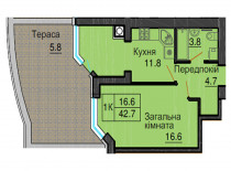 Однокомнатная квартира 36,9 м/кв - ЖК София