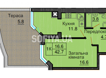 Однокомнатная квартира 36,9 м/кв - ЖК София